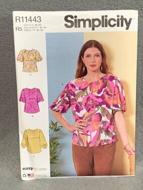 Simplicity Womens Blouse Sewing Pattern R11443 Size 14-16-18-20-22 Uncut